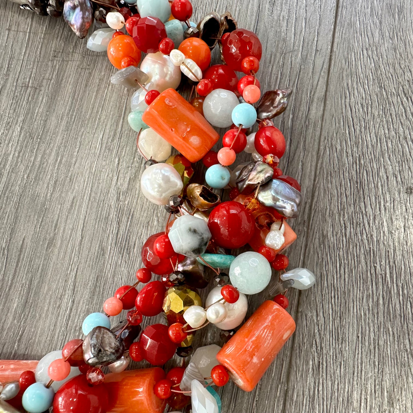 Collana Intrecciata Corallo Bambu'