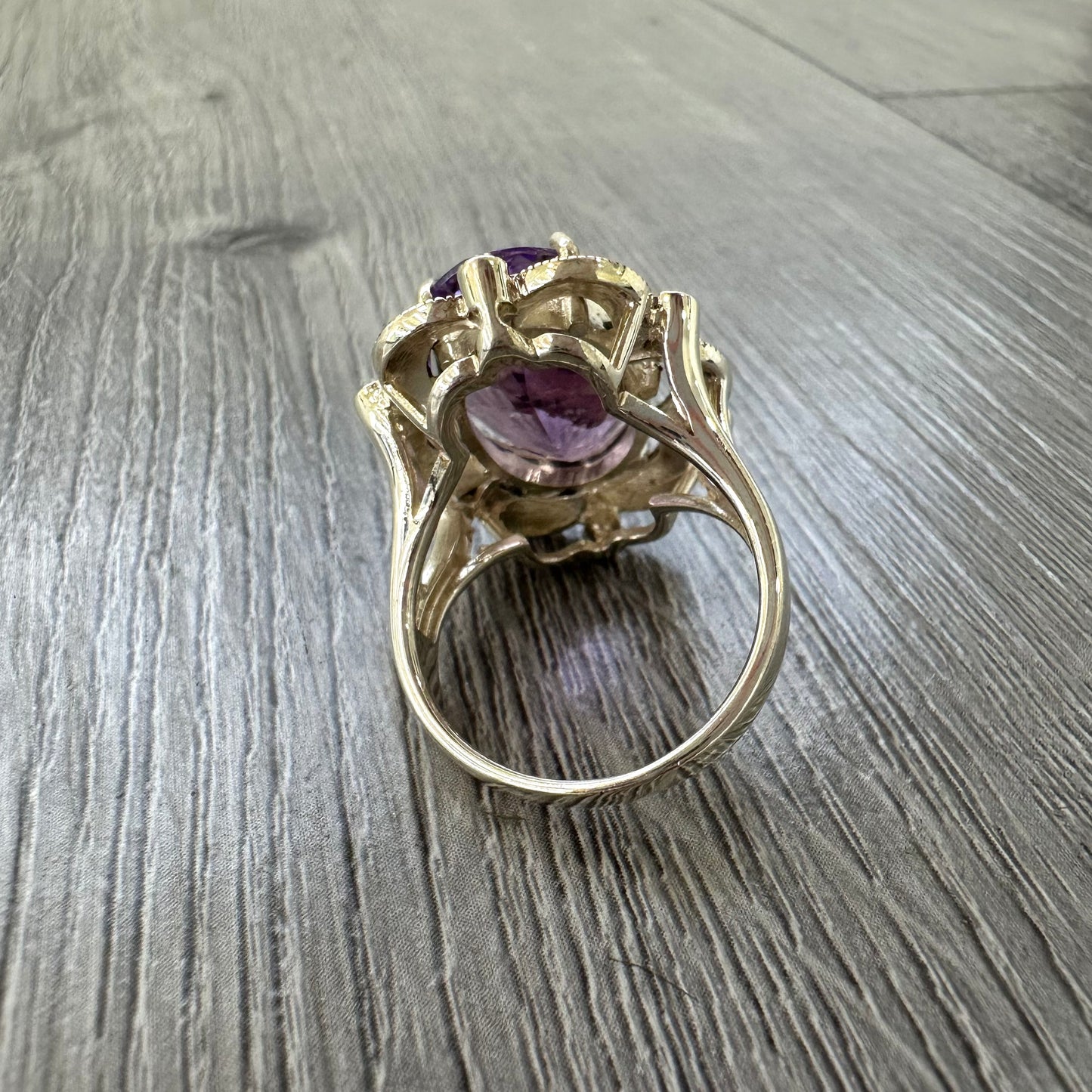 Anello Vintage in Argento 925 con Ametista Naturale e Marcassite