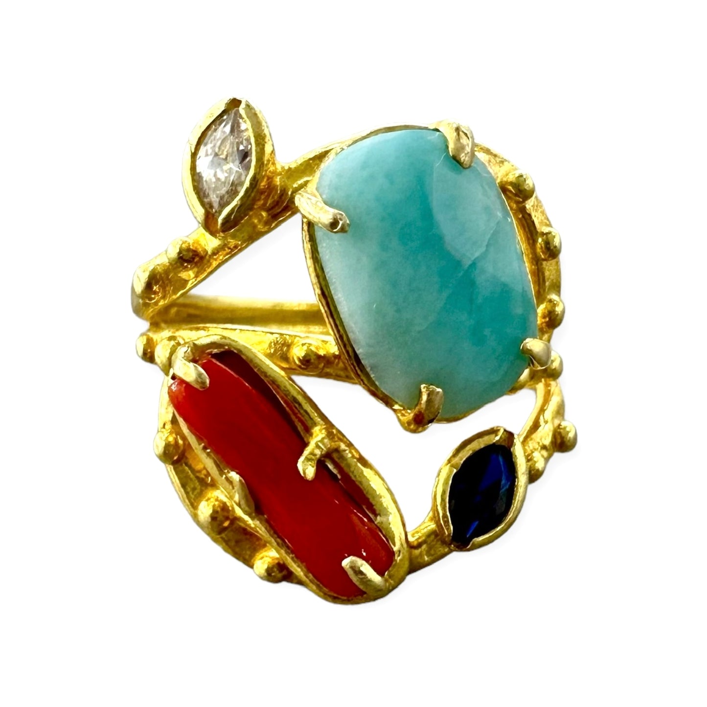 Anello Argento 925 Corallo e Larimar