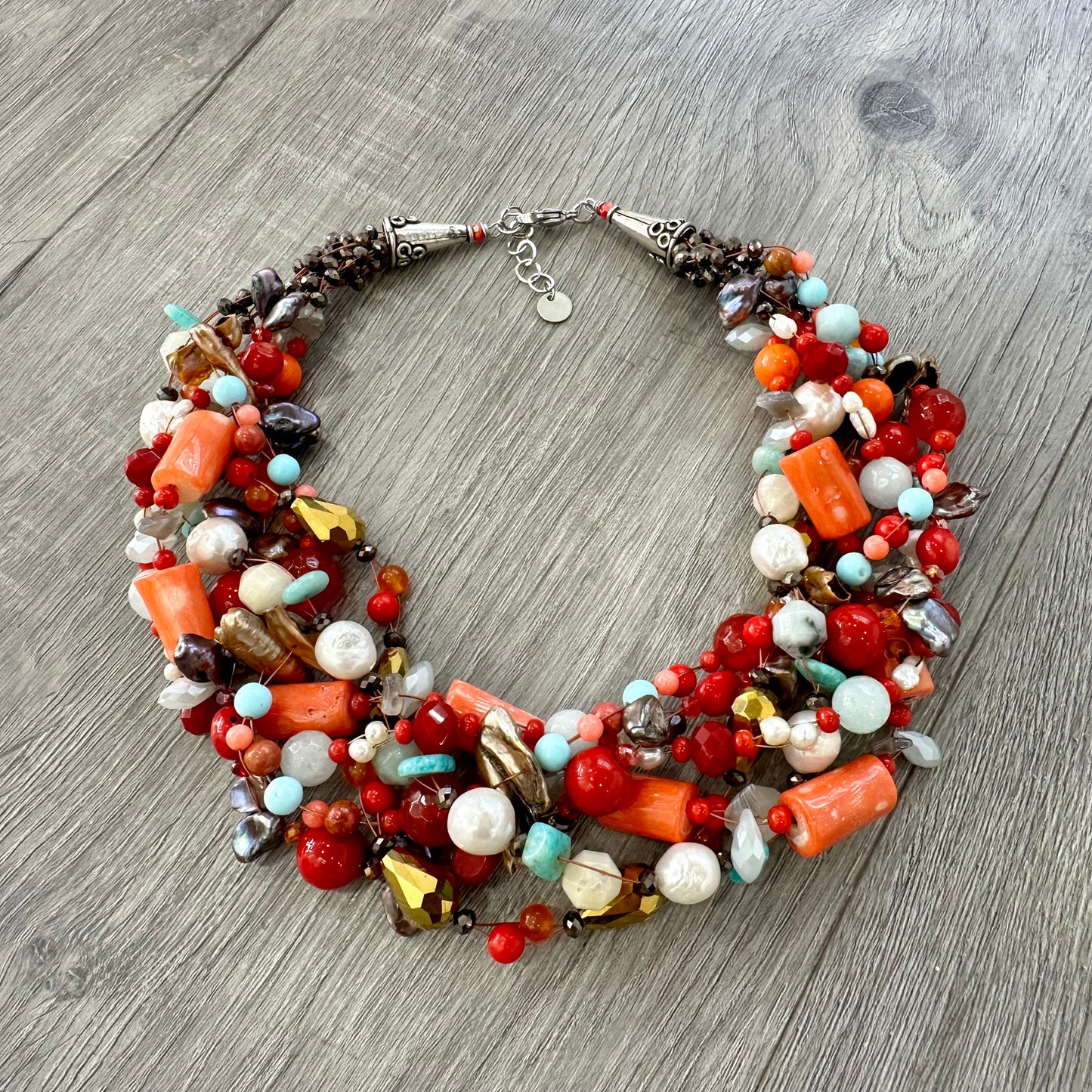 Collana Intrecciata Corallo Bambu'