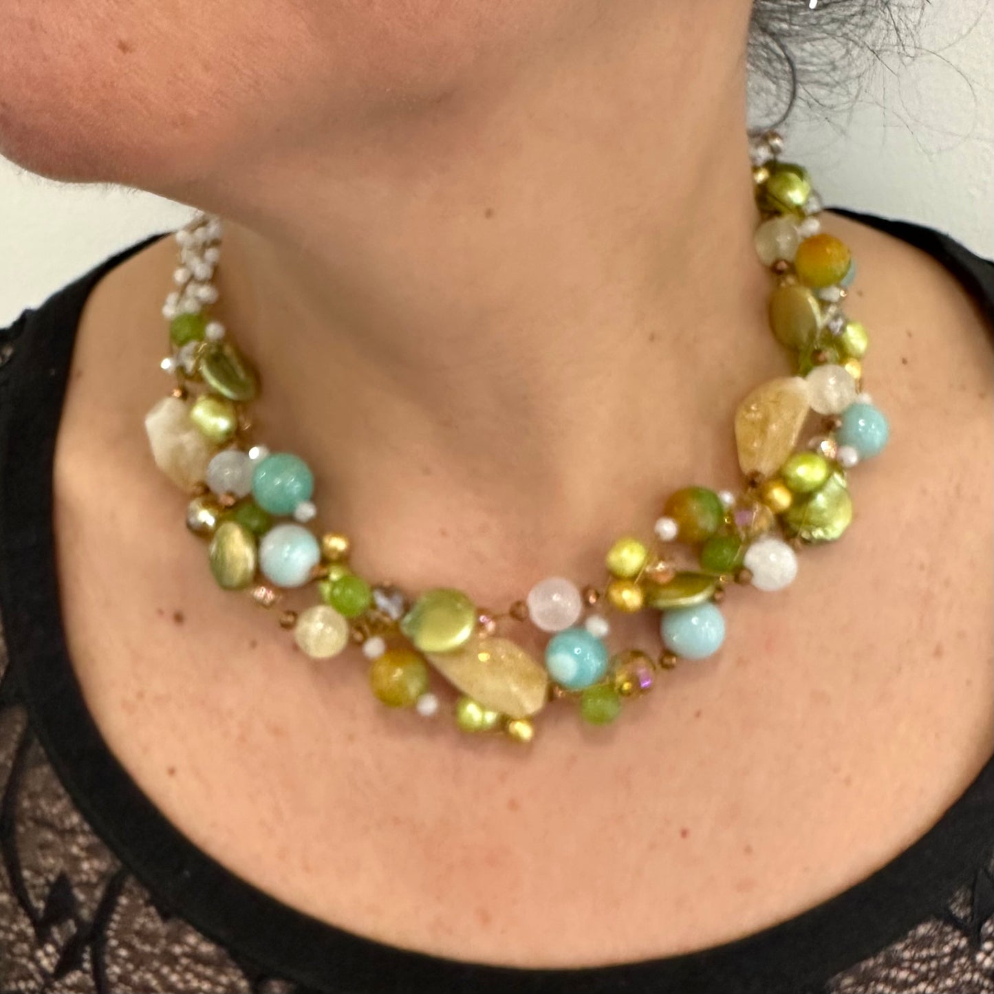 Collana intrecciata con Quarzo Citrino e Perle Naturali