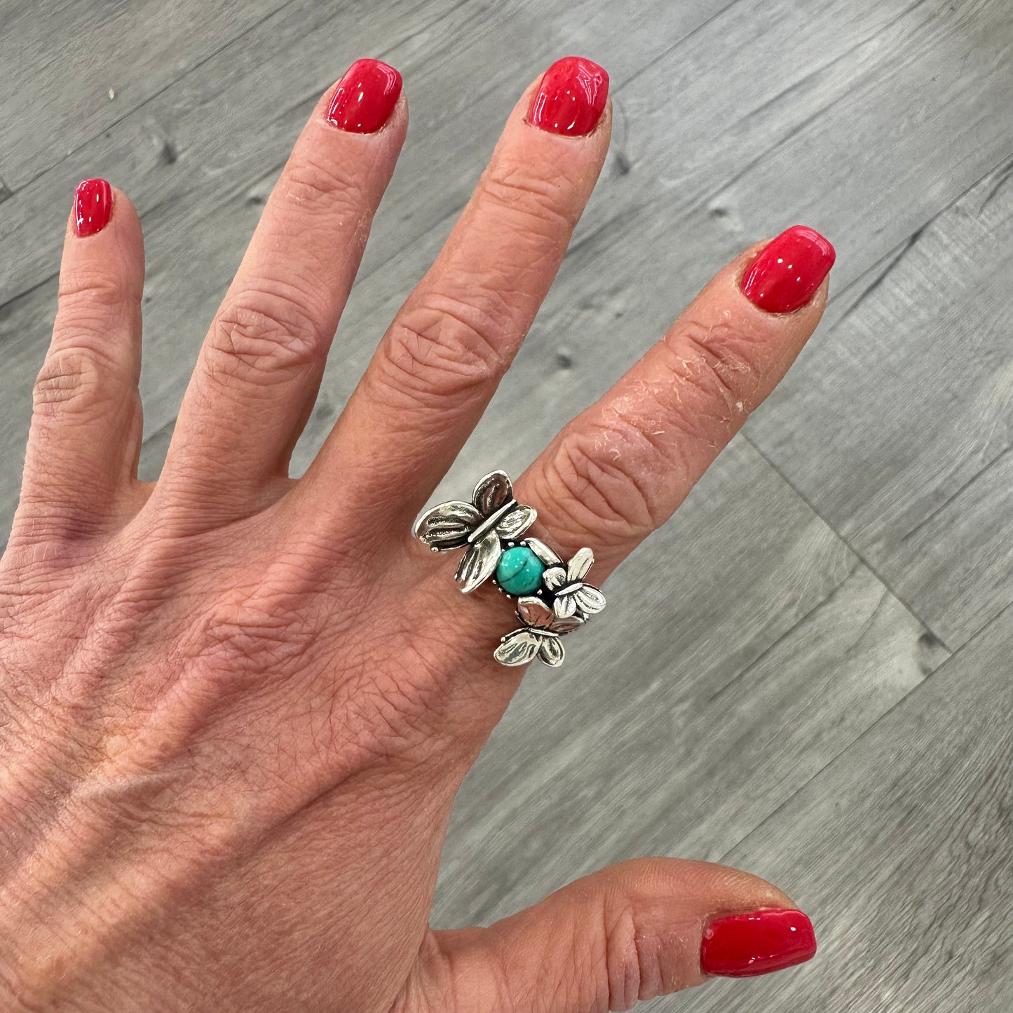 Anello con Farfalle in Argento 925 e Turchese