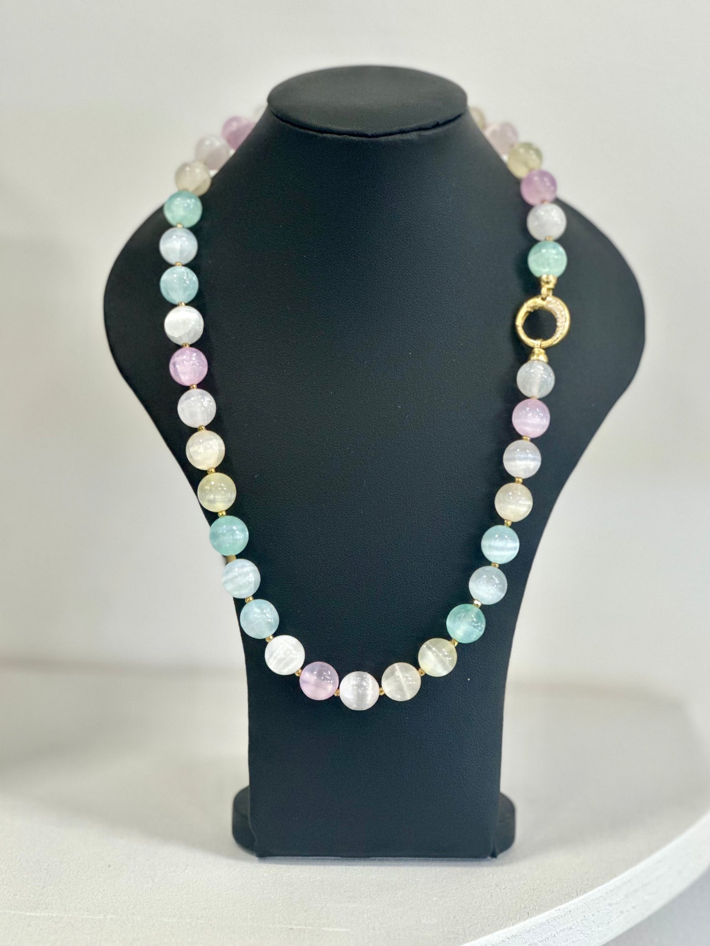Collana di Selenite Multicolore, Ematite e Argento