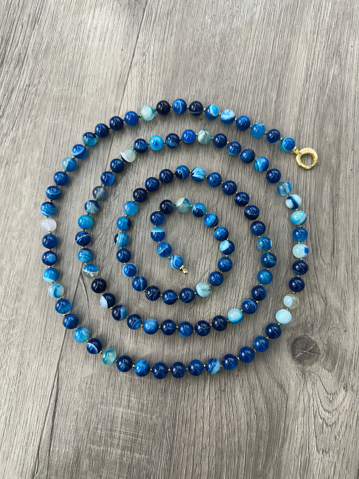 Collana di Agata Blu Striata, Argento e Marcassite