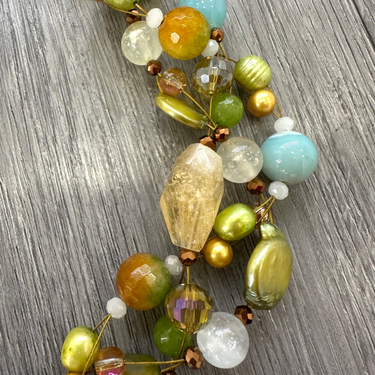 Collana intrecciata con Quarzo Citrino e Perle Naturali