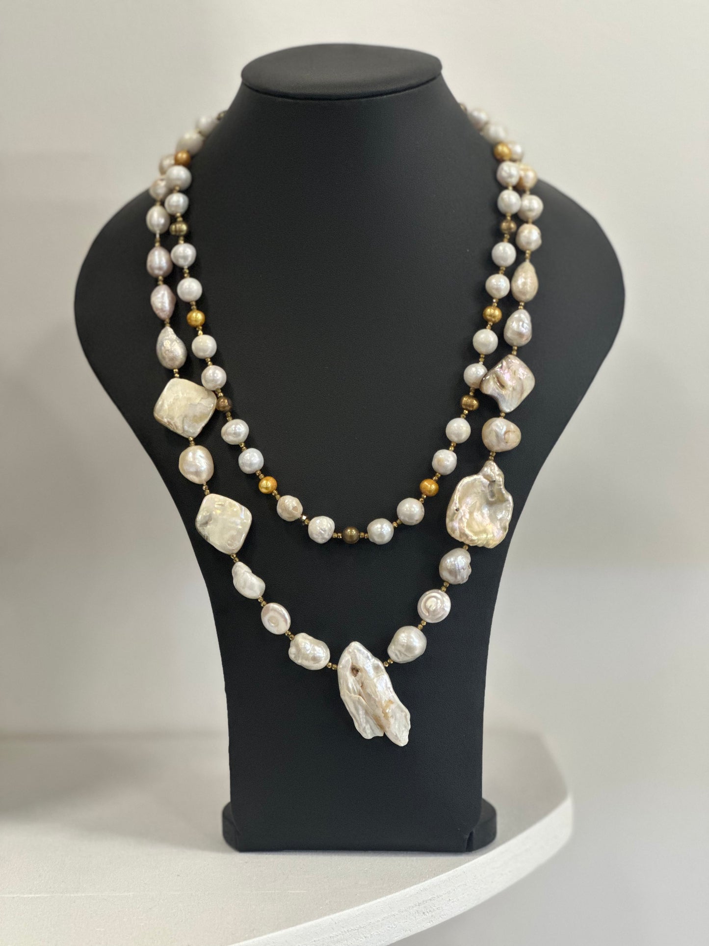 Collana a due fili di Perle Miste Naturali ed Ematite Dorata