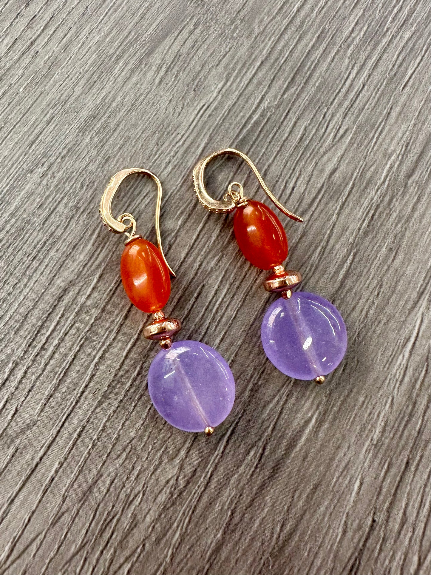 Orecchini Argento 925 con Corniola, Giada Viola e Ematite