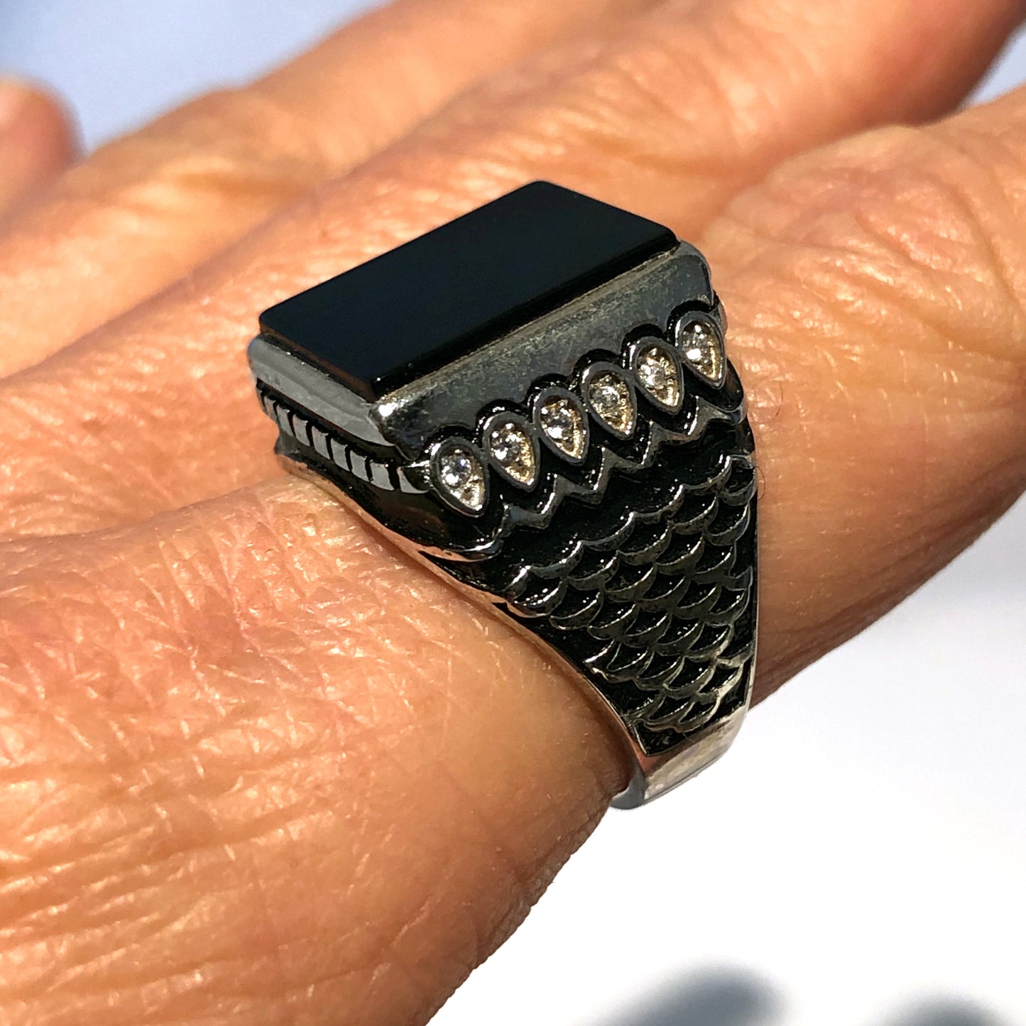 Anello Uomo Nero Rettangolare