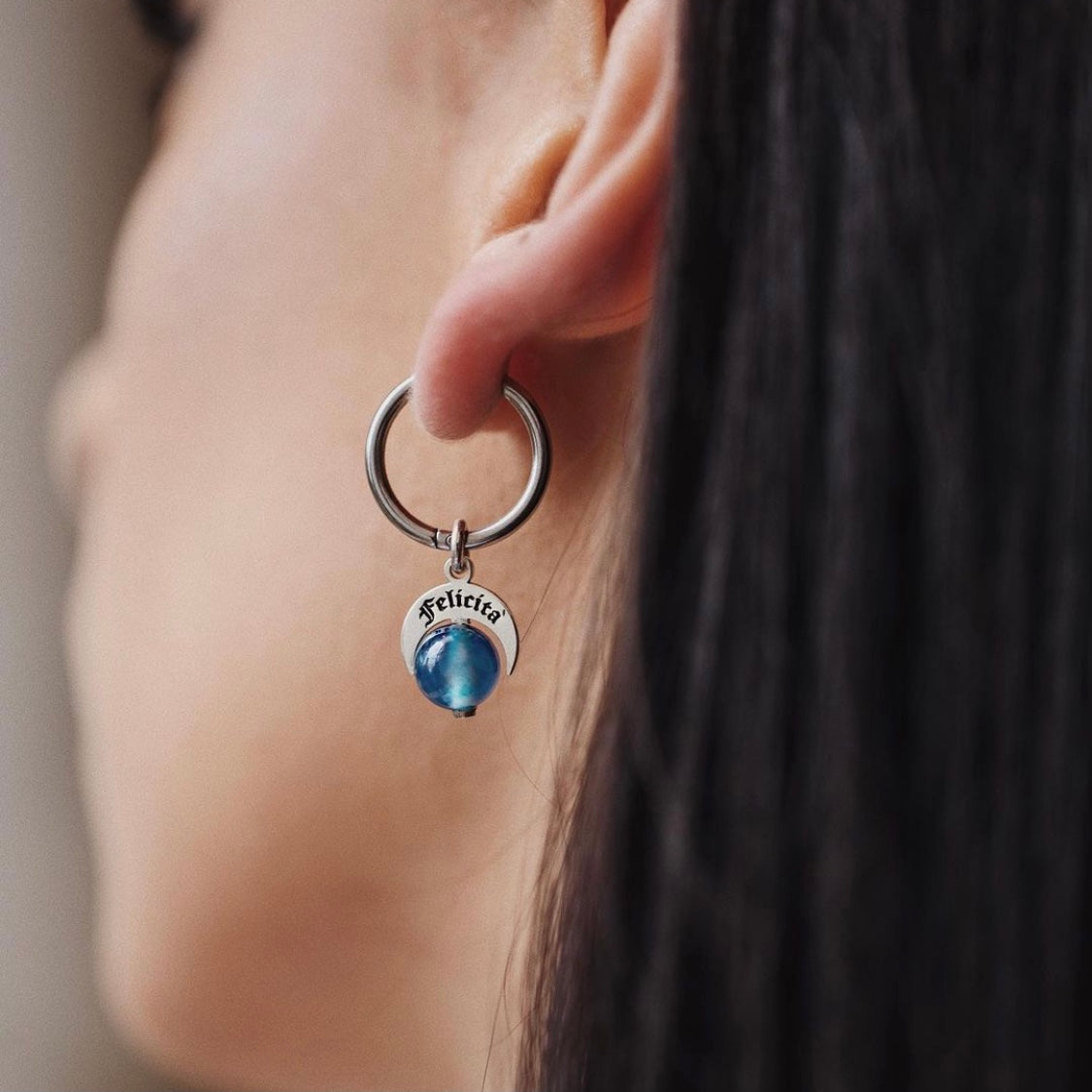 Orecchino Felicità con Pietra Blu