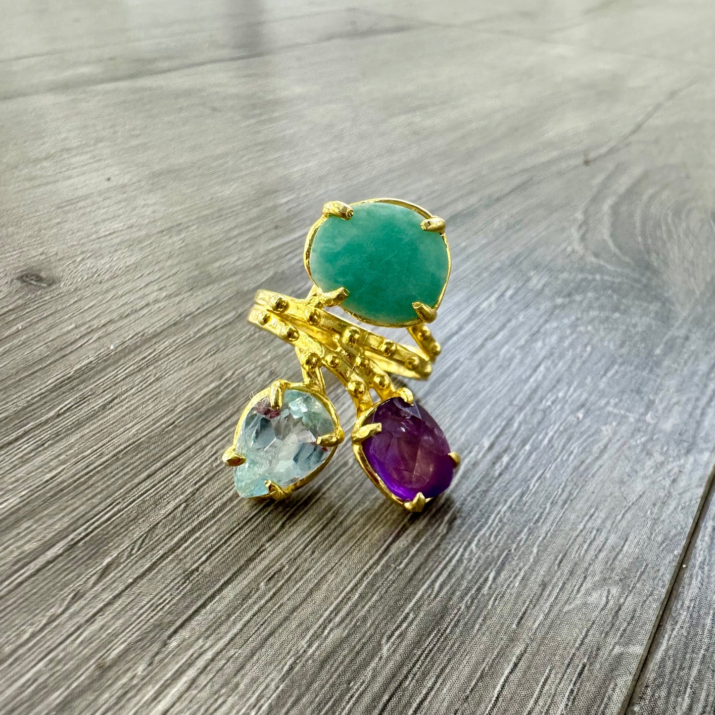 Anello Turco Argento 925 con 3 Pietre Naturali