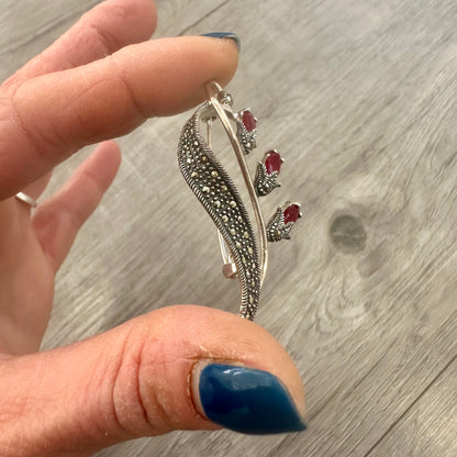 Spilla Vintage Argento 925 e Zirconi Rossi