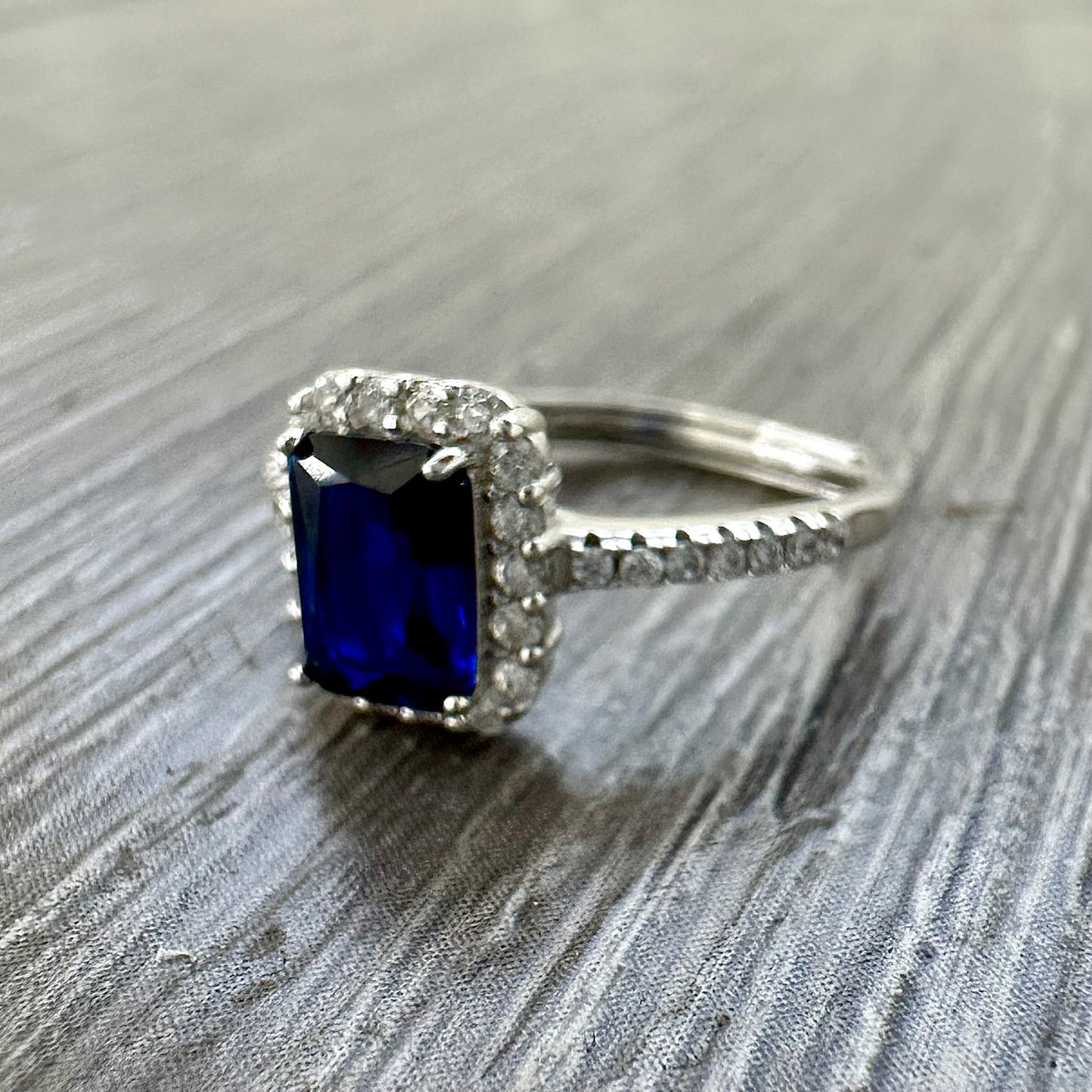 Anello Argento Rettangolare Blu