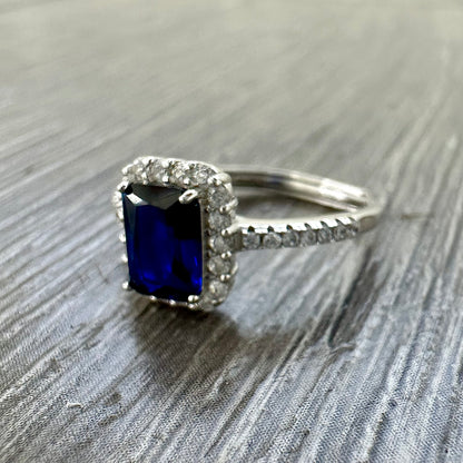 Anello Argento Rettangolare Blu