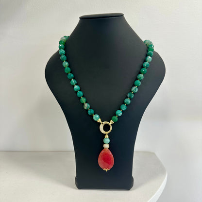 Collana di Agata Striata Verde con Pendente
