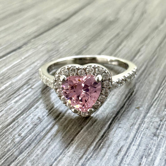 Anello Argento 925 con Cuore Rosa