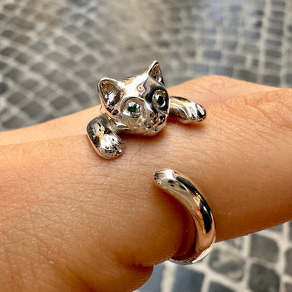 Anello Gattino Argento 925 Occhi con Zirconi colorati