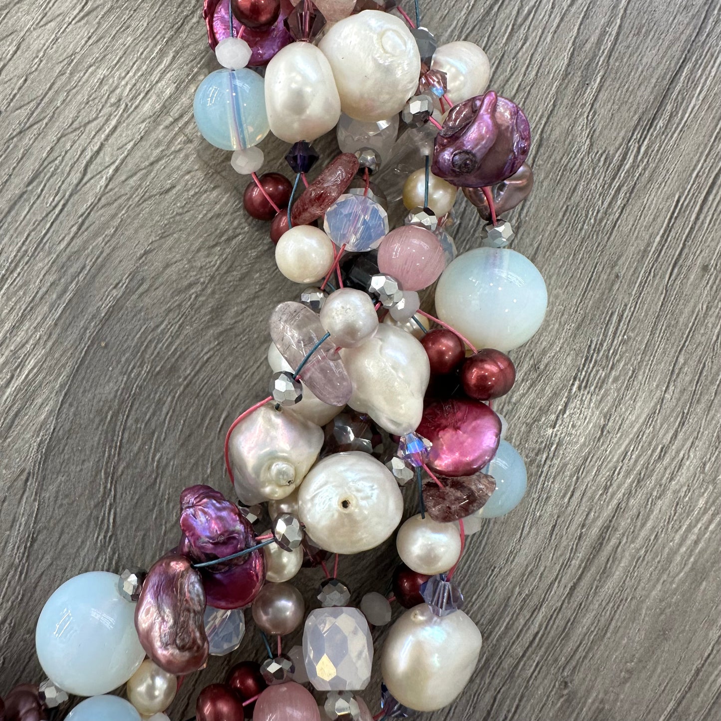 Collana Intrecciata Rosa con Perle