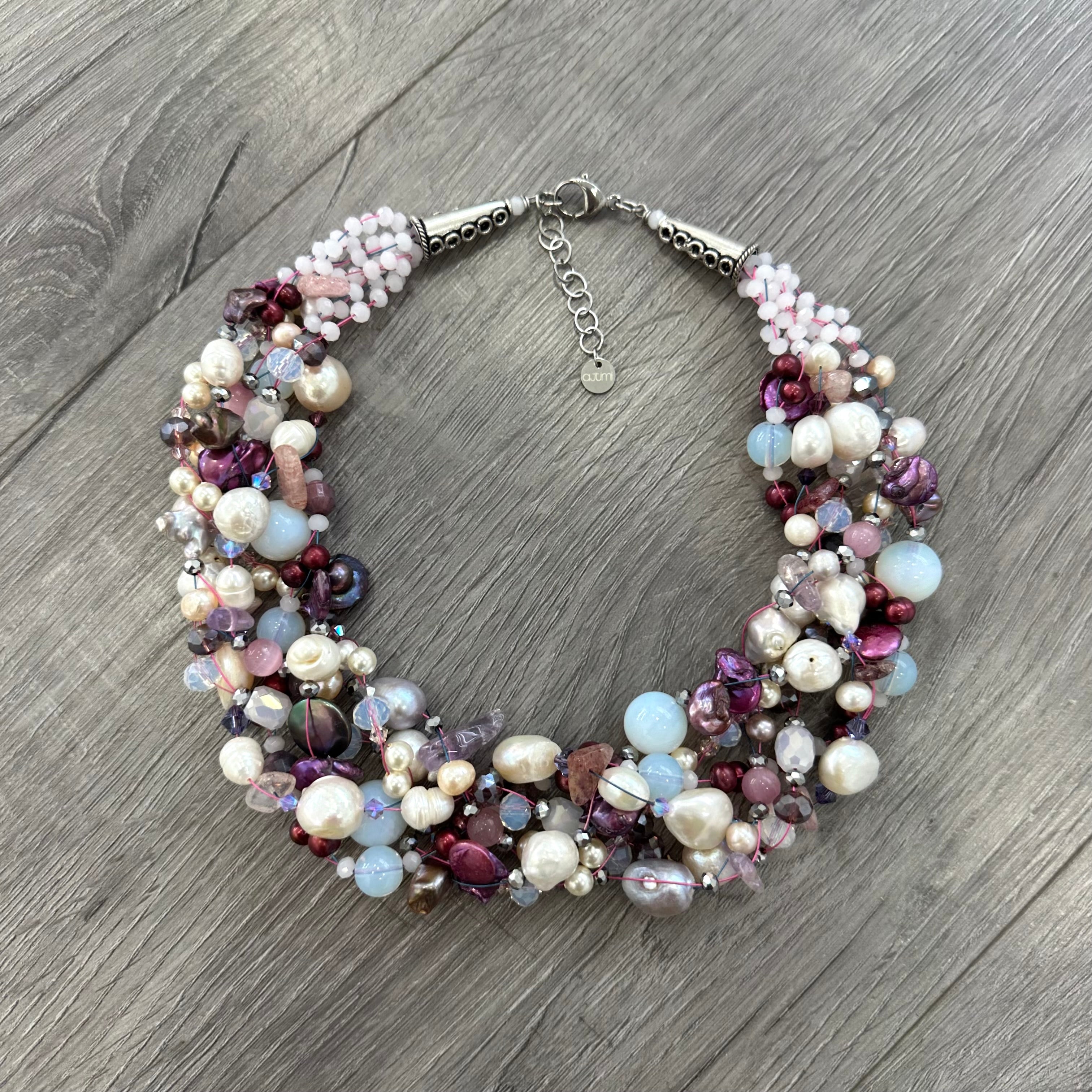 Collana Intrecciata Rosa con Perle