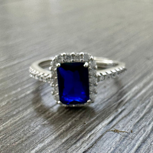 Anello Argento Rettangolare Blu