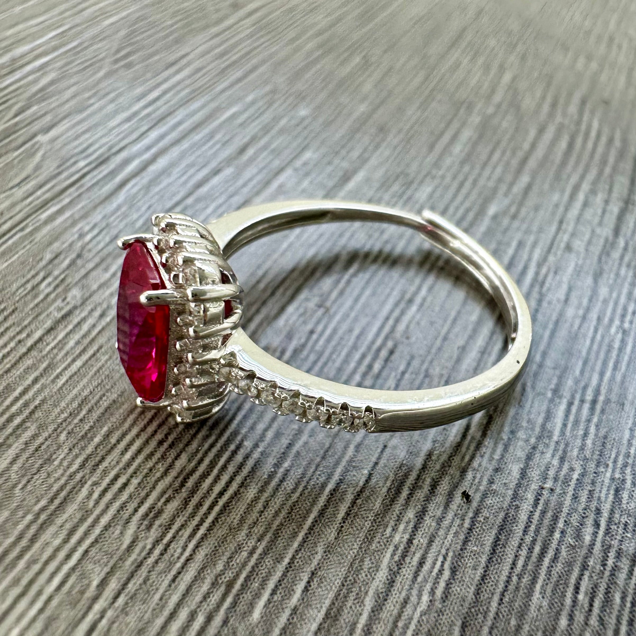 Anello Argento Rettangolare Rosso