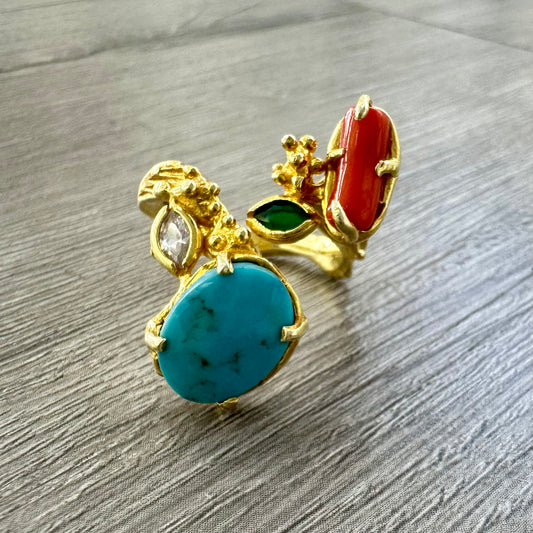 Anello Turco con Turchese e Corallo