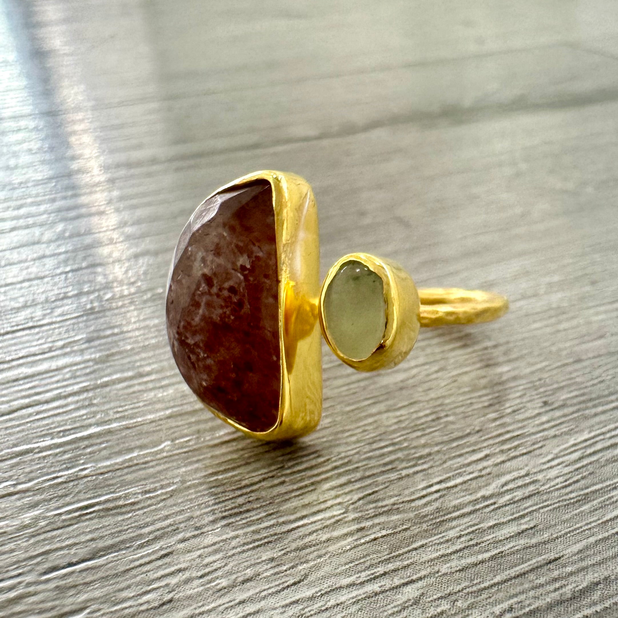 Anello Argento 925 con Quarzo Rosso e Peridoto