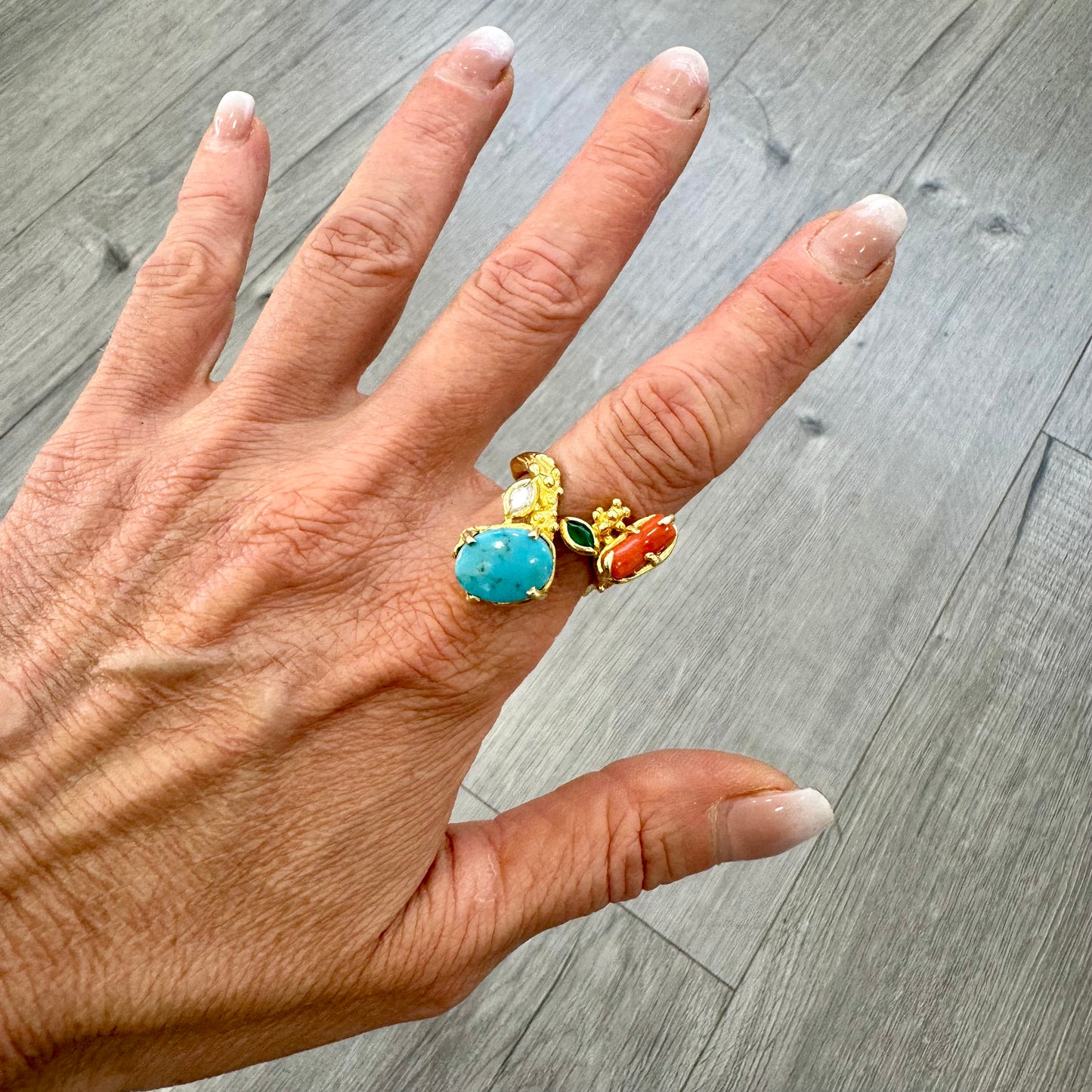 Anello Turco con Turchese e Corallo
