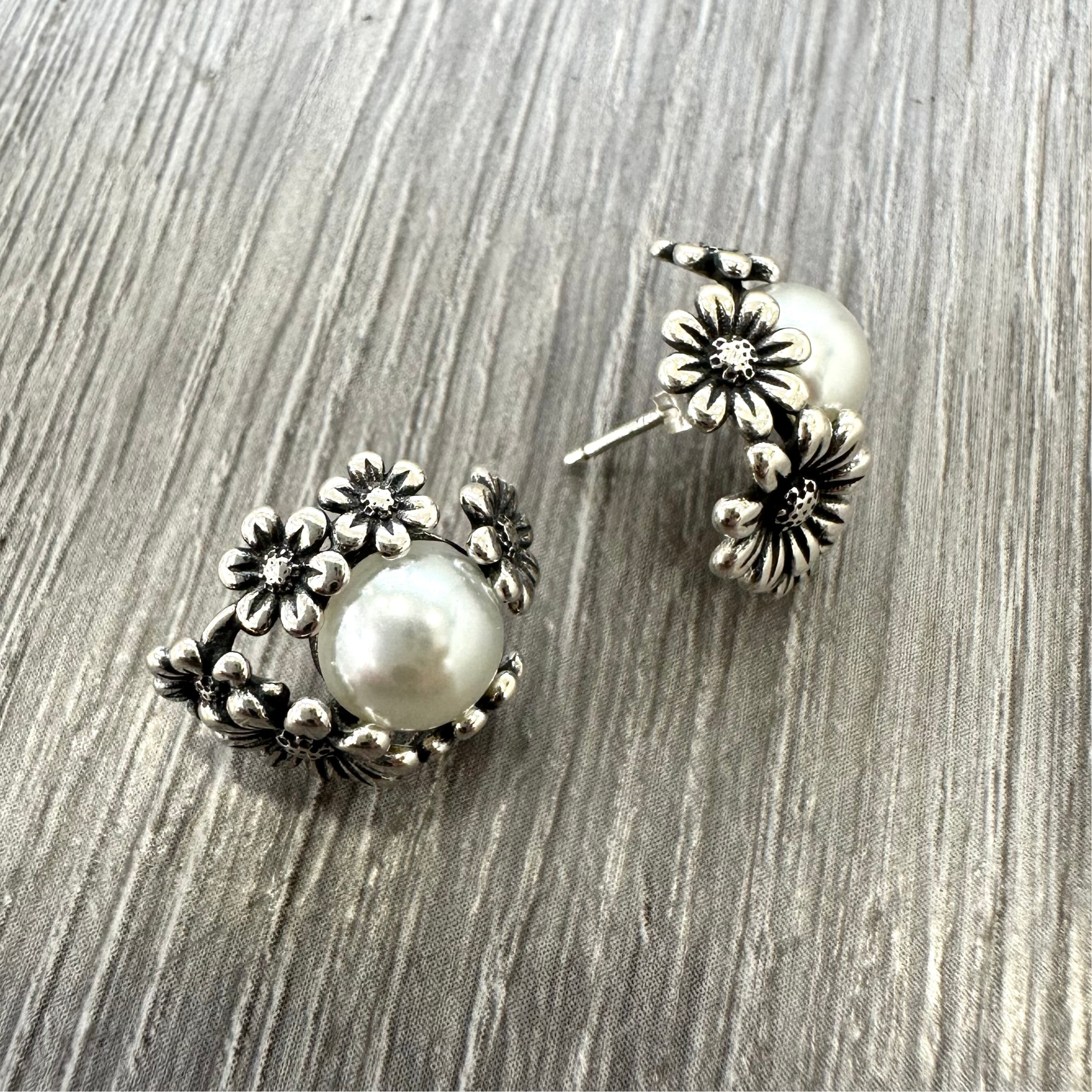 Orecchini Floreali in Argento 925 e Perle