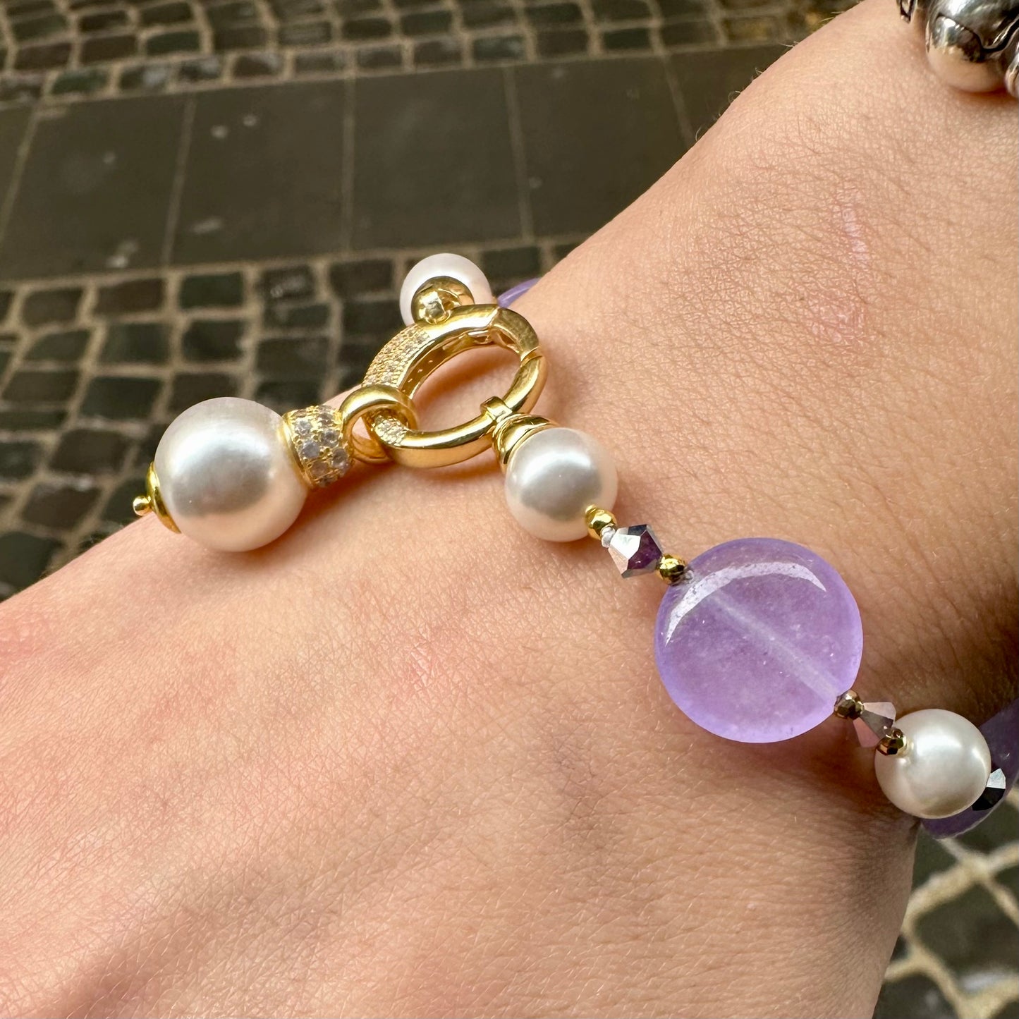 Bracciale di Giada viola e Perle