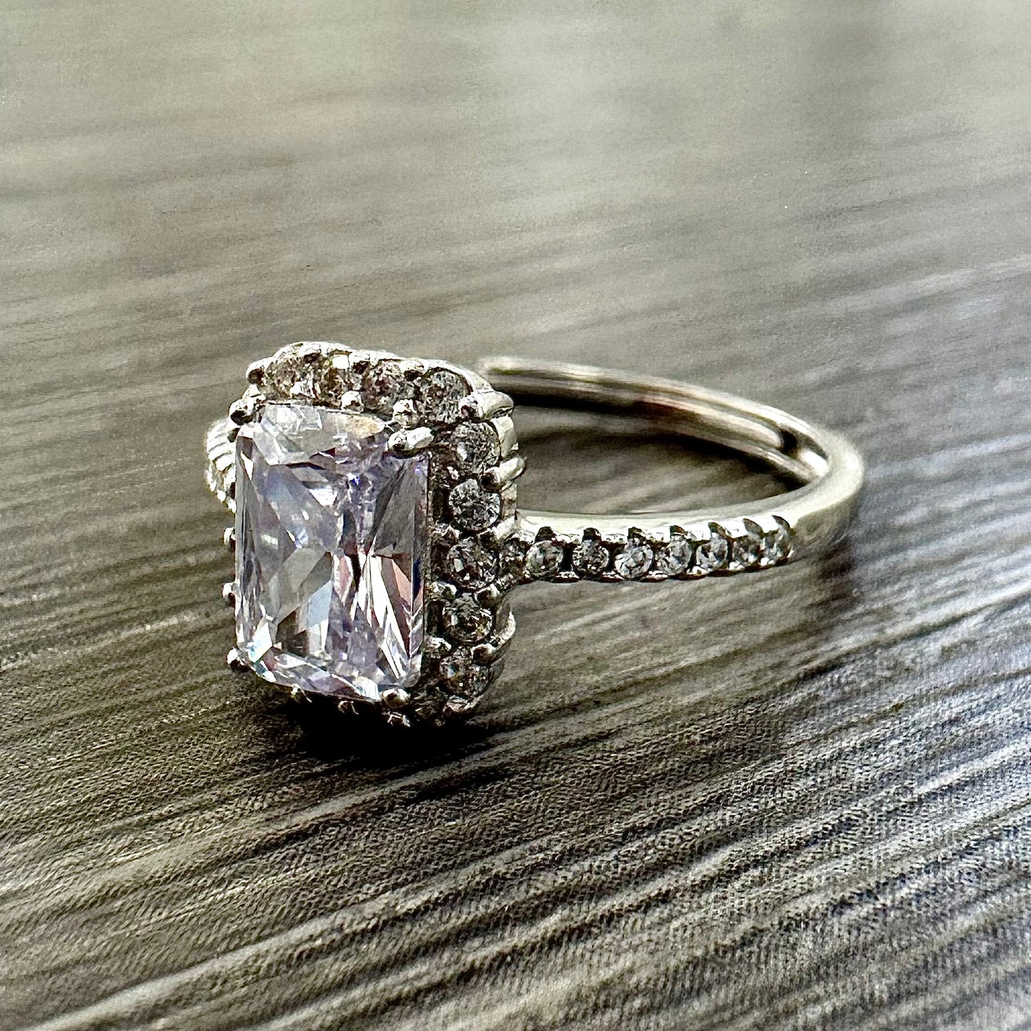 Anello Argento Rettangolare Bianco