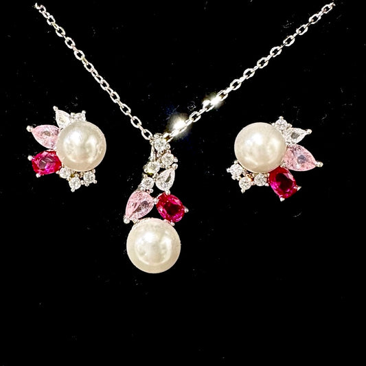 Parure Perla e Zirconi Rosa