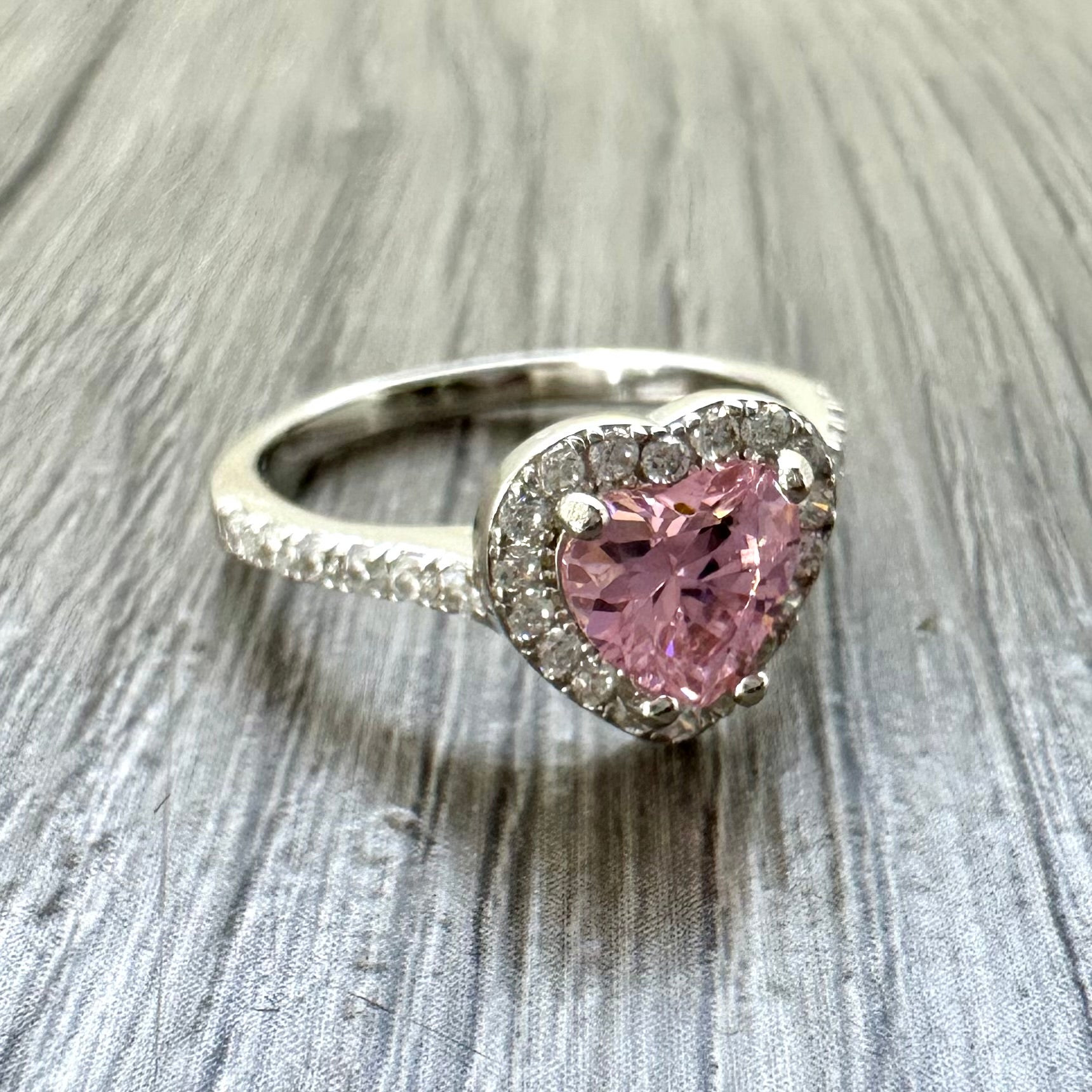 Anello Argento 925 con Cuore Rosa