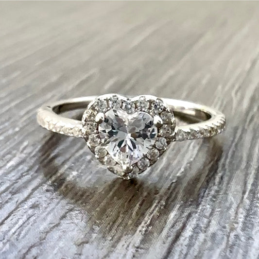 Anello Argento 925 con Cuore Bianco