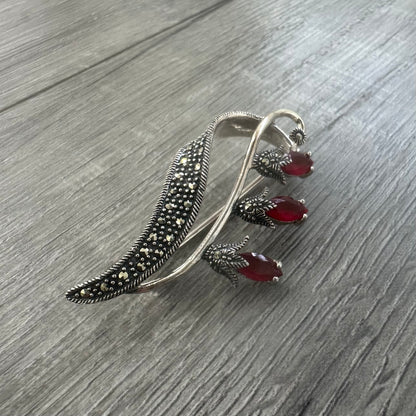 Spilla Vintage Argento 925 e Zirconi Rossi