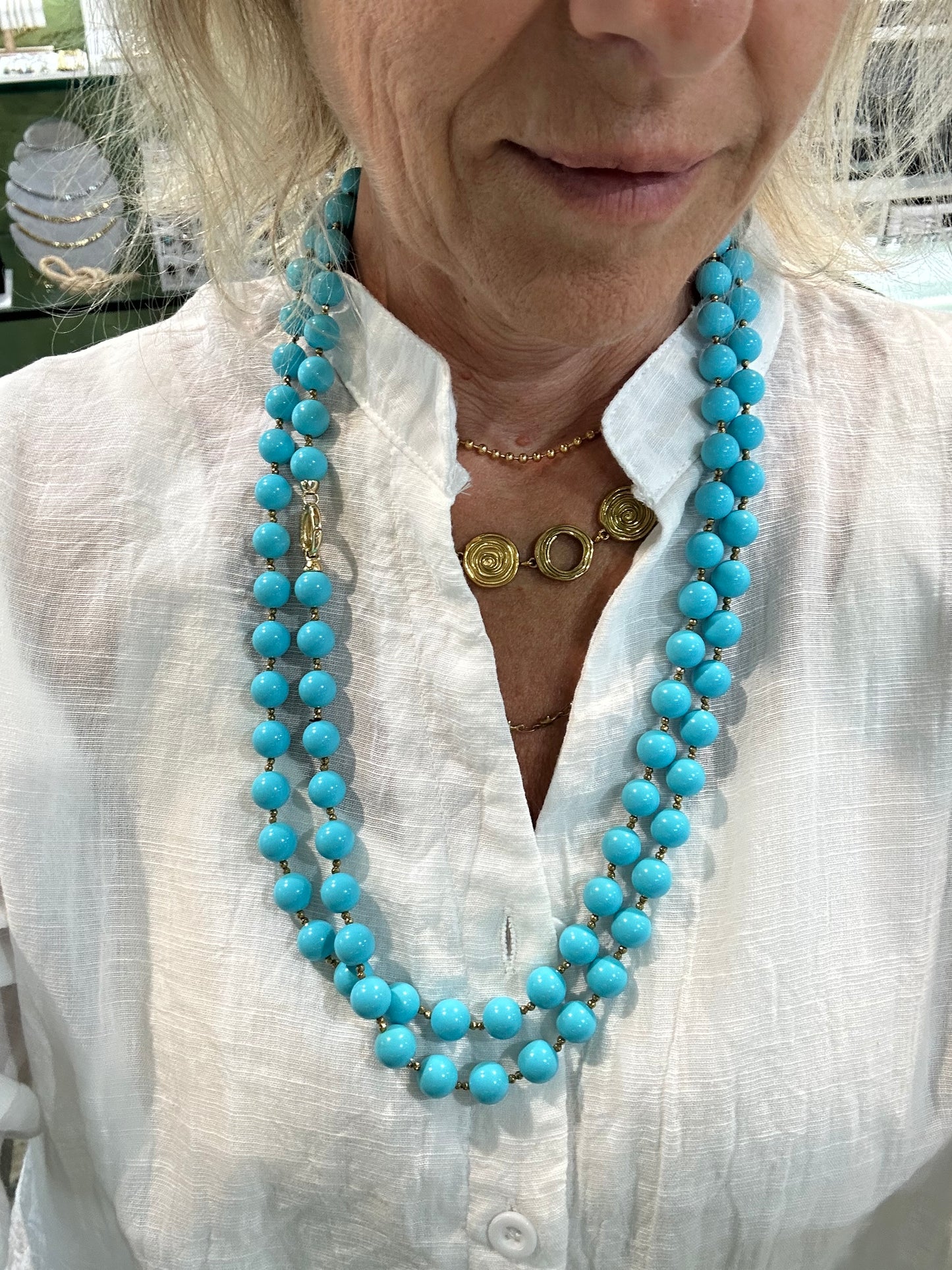 Collana in Pasta di Turchese e Ematite Dorata con chiusura in Argento