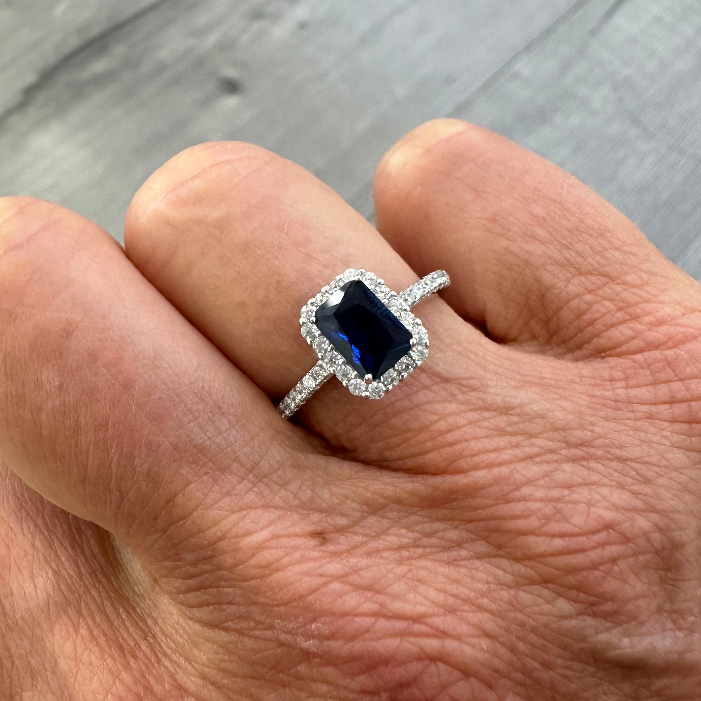 Anello Argento Rettangolare Blu