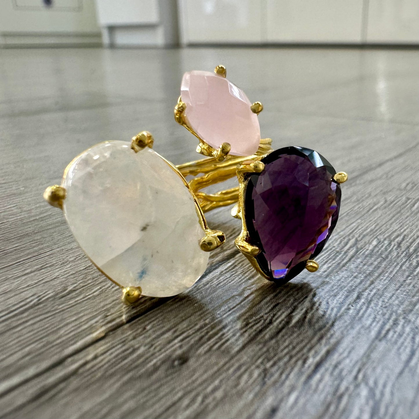 Anello Argento 925 con 3 Pietre Naturali