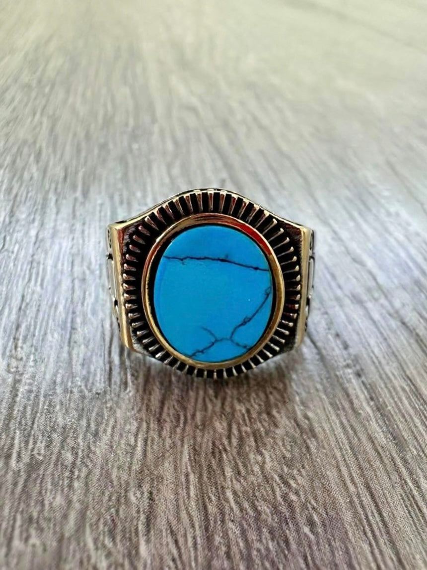 Anello Turco Argento 925 con Pietra Turchese – Stile Vintage Uomo