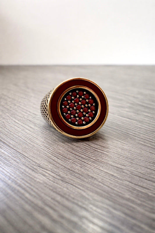 Anello turco chevalier in argento con zirconi arancio