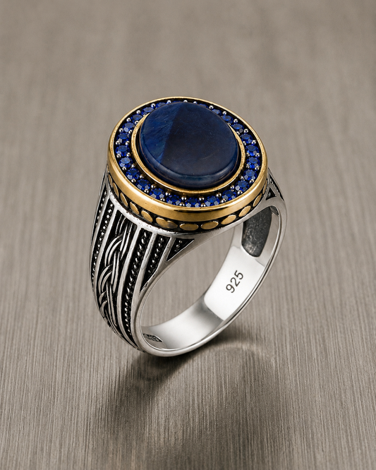 Anello Chevalier da Mignolo in Argento 925 con Pietra Blu Ovale