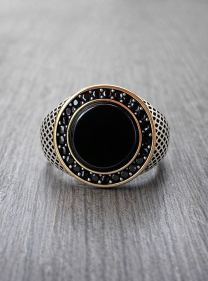 Anello chevalier in argento 925 con dettagli dorati turco