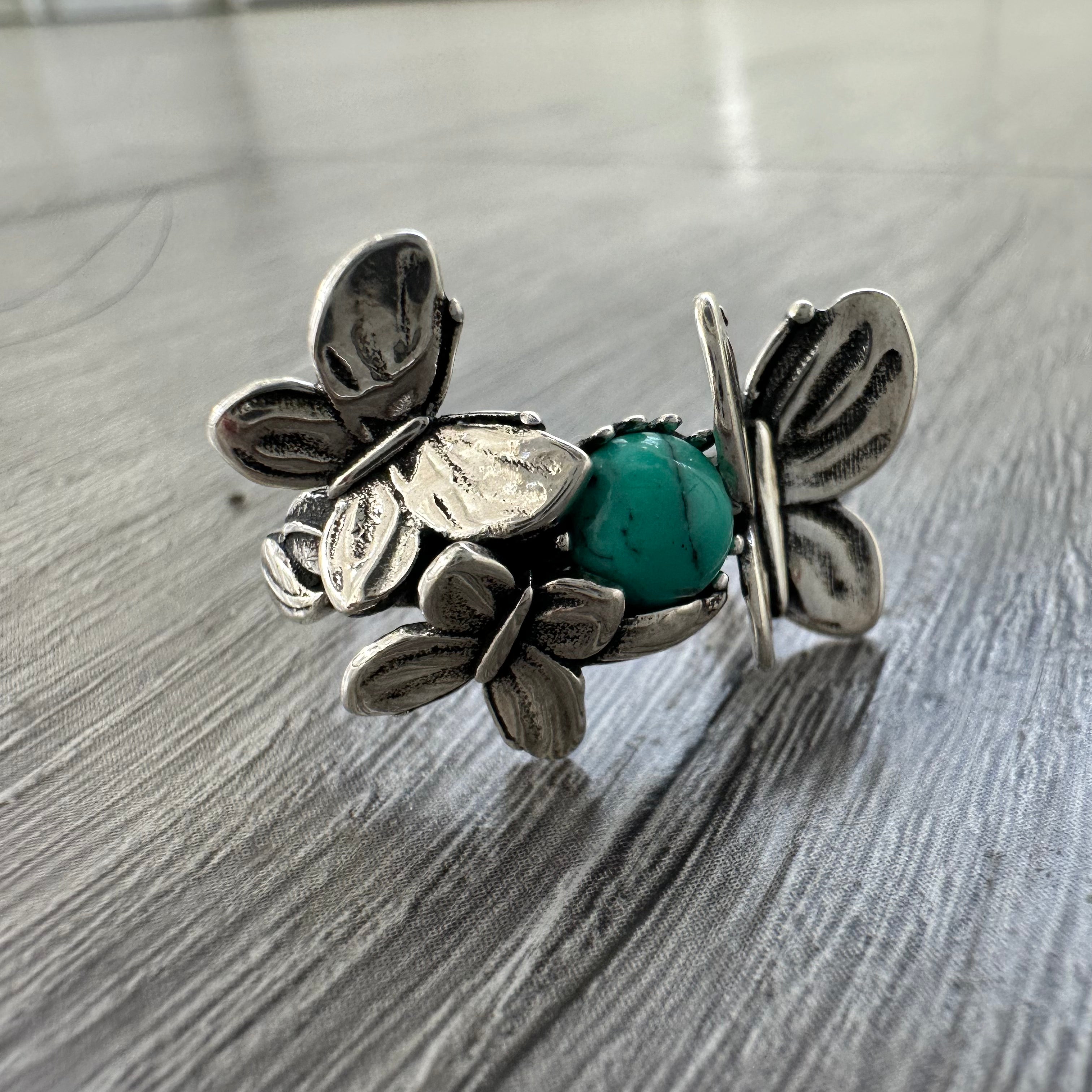 Anello con Farfalle in Argento 925 e Turchese