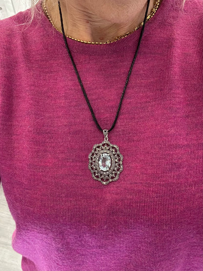 Pendente Vintage in Argento 925 con Topazio Azzurro