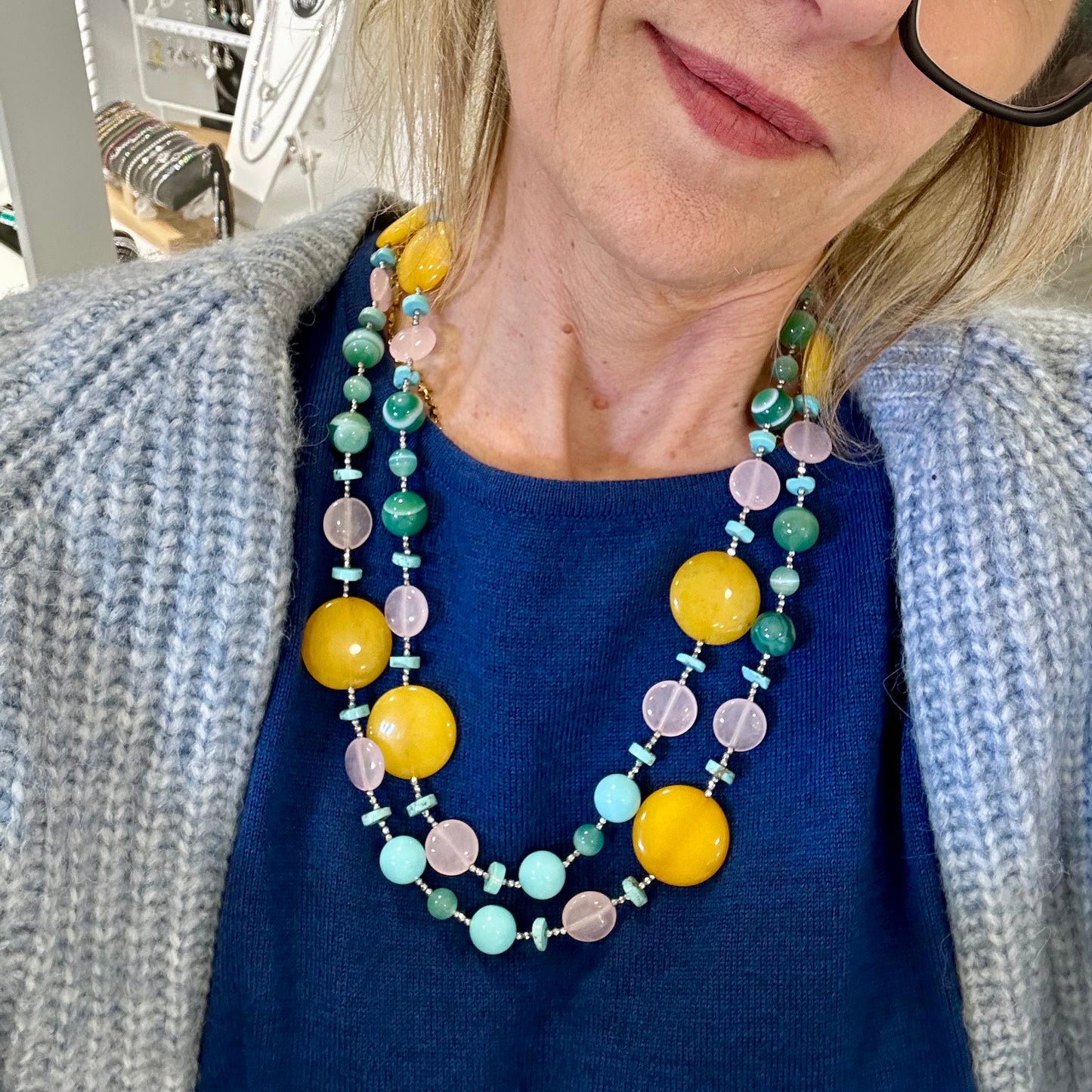 Collana Multicolore in Pietre Dure con Chiusura in Argento 925