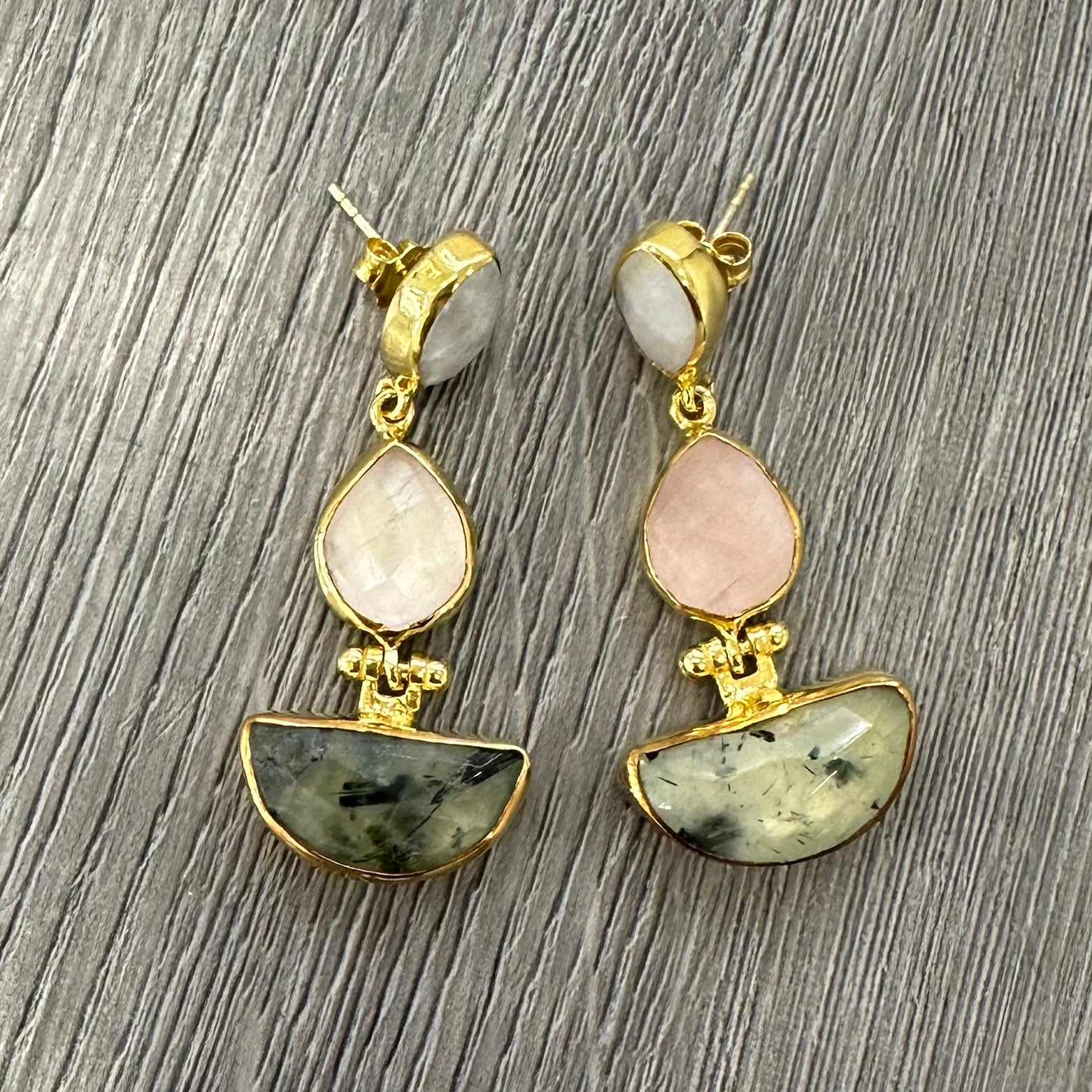 Orecchini Argento con Prehnite e Quarzo