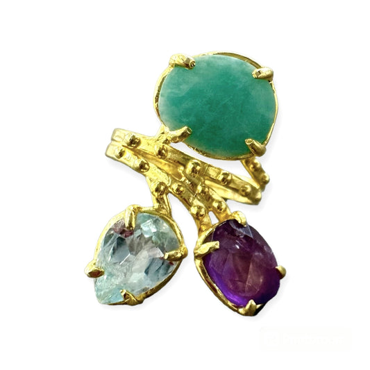 Anello Turco Argento 925 con 3 Pietre Naturali