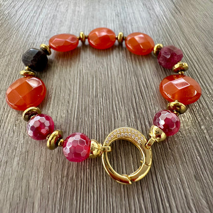 Bracciale in Argento Dorato con Corniola, Giada Tormalina e Agata Rossa
