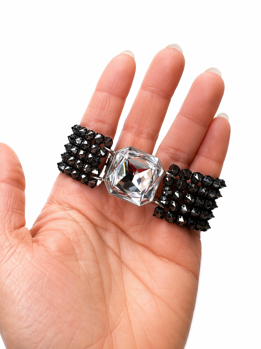 Bracciale con Pietra maxi Quadrata e Cristalli neri