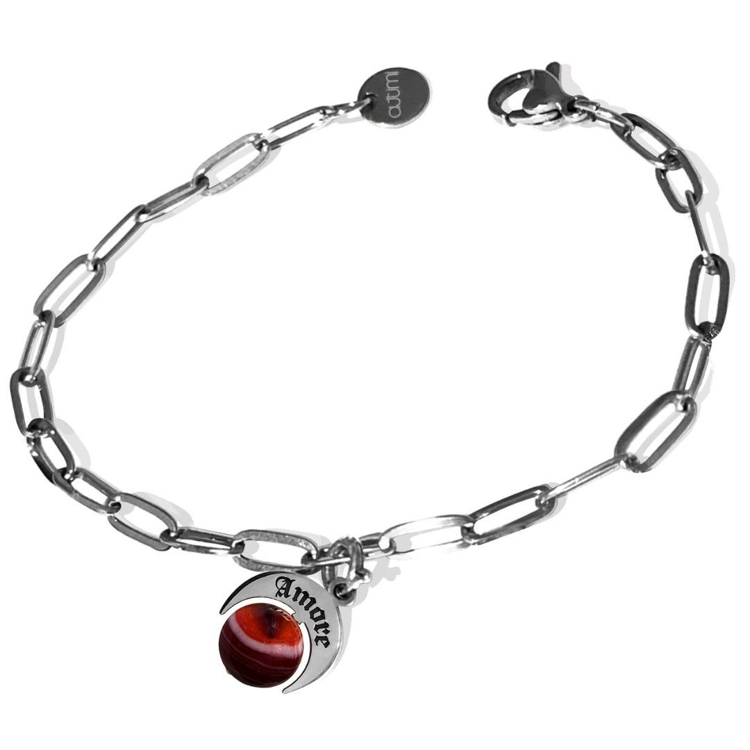 Bracciale con talismano argento 925  pietra agata rossa Amore Attimi Gioielli