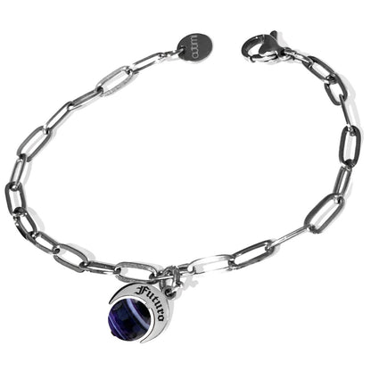 Bracciale con talismano in argento 925 pietra Agata viola nero futuro Attimi Gioielli